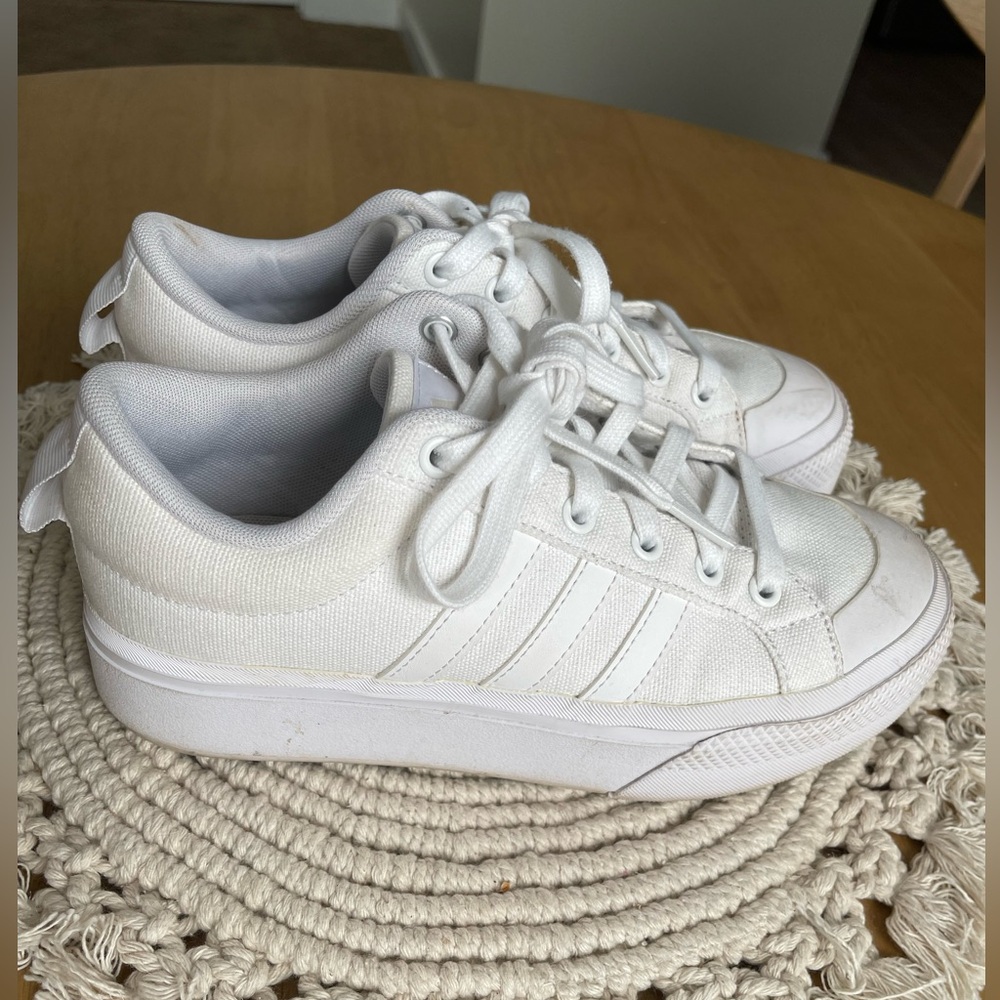 Adidas white canvas platform sneakers
